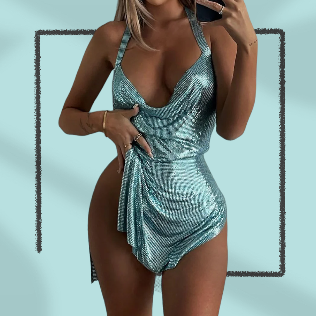 Lustrous Glamour Metal Mesh Mini Dress